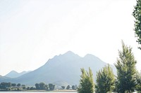 Photography of landscape mountain with lake on white sky outdoors scenery nature.