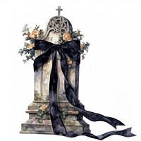 Coquette Black velvet ribbon draped across a forgotten gravestone illustration watercolor tombstone.