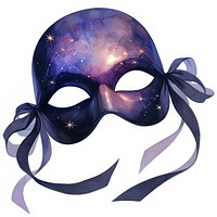 Celestial black Phantom mask with glowing eyes watercolor celestial ribbon.