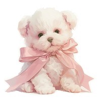 Coquette puppy illustration white pink.