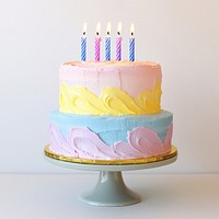 Perfect two-tier colorful birthday cake dessert candles colors.