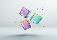 Four ice cubes photography floating crystal.