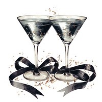 Black coquette cocktail illustration martini glasses.