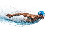 A muscular swimmer swimming water cap.