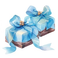 Blue coquette chocolate illustration watercolor ribbon.