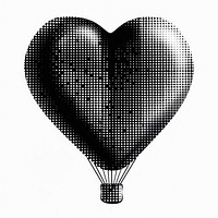 A hot air balloon shaped like a human heart halftone black white.