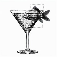 Goldfish in a martini glass cocktail black white.