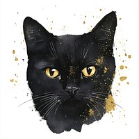 Black color cute cat watercolor animal gold.