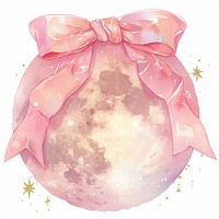 A moon tied with ribbon illustration watercolor style.