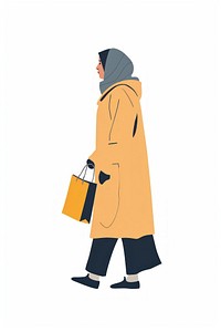 Female in winter outfit bag illustration shopping.