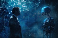 Businessman and an AI robot human futuristic technology.