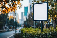 Empty wall mounted sign background cityscape street.