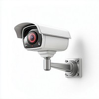 Real modern security camera surveillance wall-mounted installation.