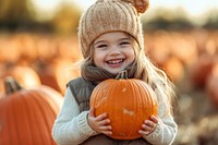 Child holding pumpkins clothing outdoor autumn.