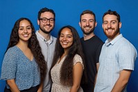 A group of five smiling people person background adults.