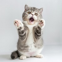 A Exotic Shorthair Shorthair is jumping up photography expression animal.