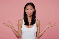 A beautiful asian woman background confused white.