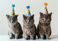 Three Scottish Fold cat cats hats birthday.