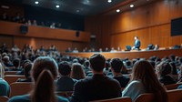 Back view of business people hall conference audience.