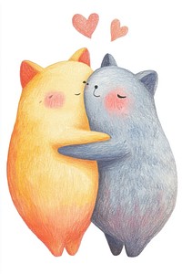 Couple animal hugging illustration drawing cute.