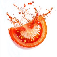 Exploding real half tomato vegetable produce colors.