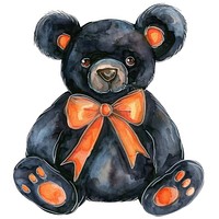 A black teddy bear illustration watercolor animal.