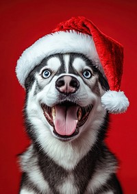 Dog with santa claus hat husky background canine.