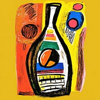 A champagne bottle illustration patterns collage.