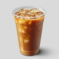 An isolated plastic cup of an ice macchiato coffee with double shot drink beverage caffeinated.