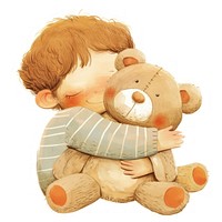 A cute boy Hugging a teddy bear illustration children's hugging.