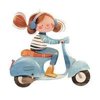 A cute girl Riding a scooter illustration children's riding.