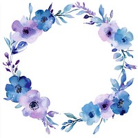 Blue and purple flowers circle frame art illustration watercolor.