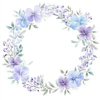 Blue and purple flowers circle frame art illustration watercolor.