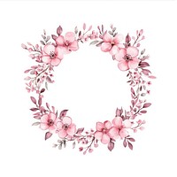 Pink color tone flowers circle frame art illustration watercolor.