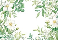 White and green wedding flowers on invisible rectangle frame illustration watercolor blossoms.