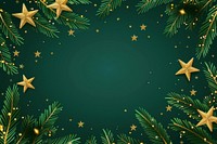 Golden stars and Christmas tree branches christmas background green.