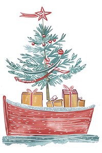 Boat with a gift boxes christmas tree illustration.