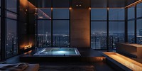 SPA at night architecture penthouse building.