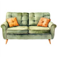 Green Autumn sofa illustration watercolor furniture.