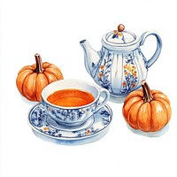 Autumn tea set illustration beverage pumpkin.