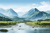 Mountains and river landscape nature outdoors.