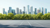 Modern cityscape architecture skyscrapers parking.