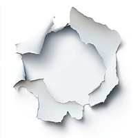 Ragged hole torn in ripped paper background white white background.