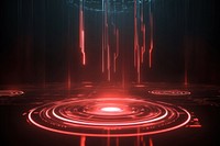 Futuristic minimalist glowing red rings and lines on a dark background lights futuristic technology.