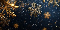 3D gold snowflakes and blue on a dark background christmas golden celebration.