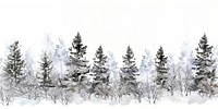 Winter trees watercolor horizontal illustration nature forest.