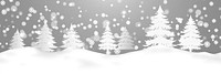 Snowy with silhouettes of White Christmas trees and bokeh lights winter snow illustration.