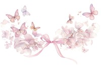 Coquette butterflies divider illustration watercolor flowers.