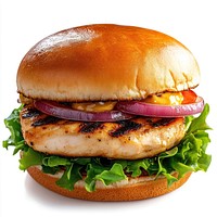 Real grilled chicken burger food delicious sandwich.