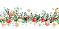 Watercolor holly border christmas leaves stars.